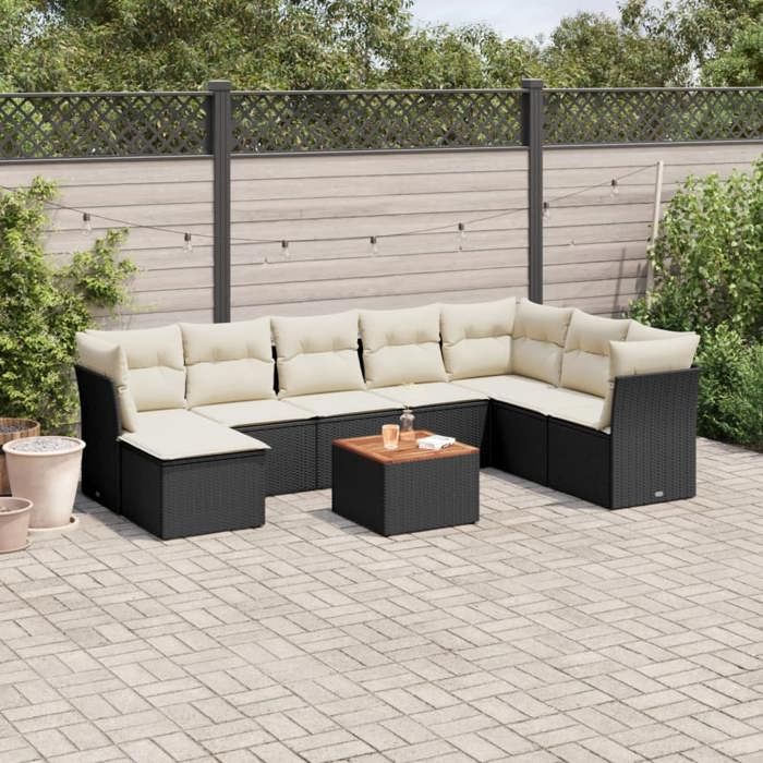 VidaXL Salon de jardin 9 pcs avec coussins noir résine tressée 3223781
