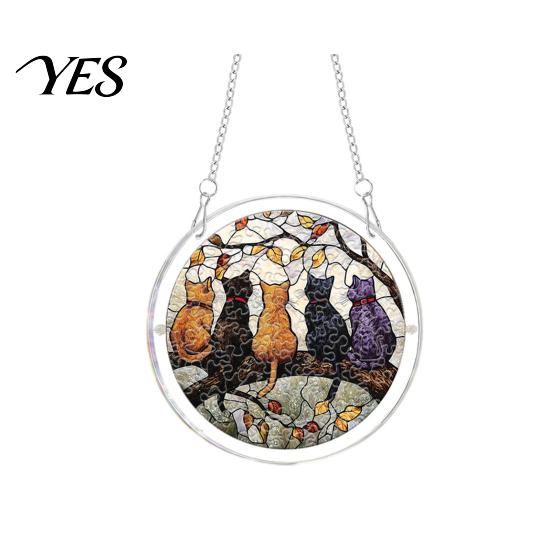 UV Printed Suncatcher Halloween Scary Bat Pumpkin Acrylic Jigsaw Puzzle Suncatcher, Stained Glass Style Unique Sun Catcher Gift Window Hanging