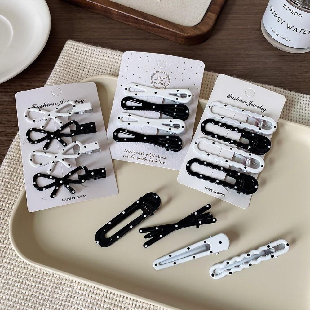 4pcs/set Geometric Hairpins Barrettes Black White Color Polka Dot Hair Clips  For Women