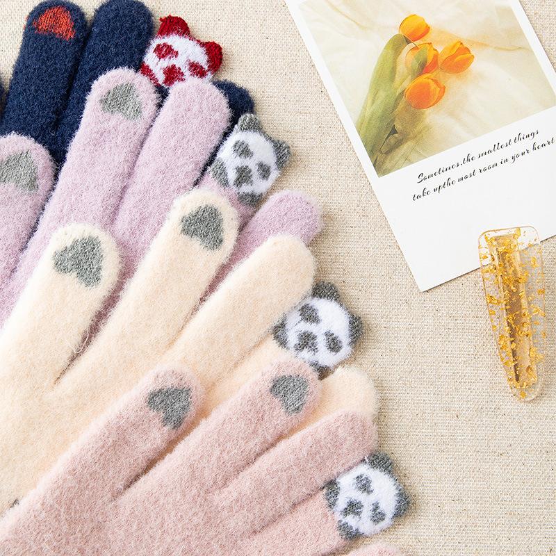 Women's Winter Gloves - Cute Fleece-Lined Warm Touchscreen Cycling Gloves with Five Fingers