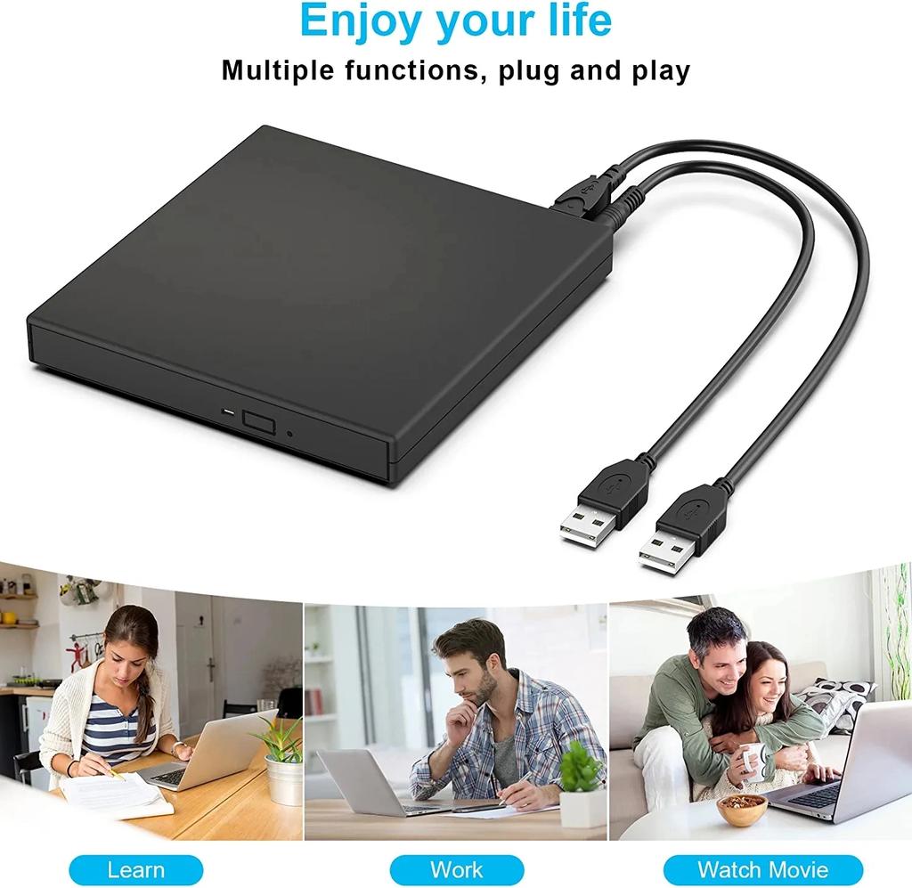 Slim External Optical Drive USB 2.0 DVD Combo DVD ROM Player CD-RW Burner Writer Plug and Play for Macbook Laptop Desktop PC
