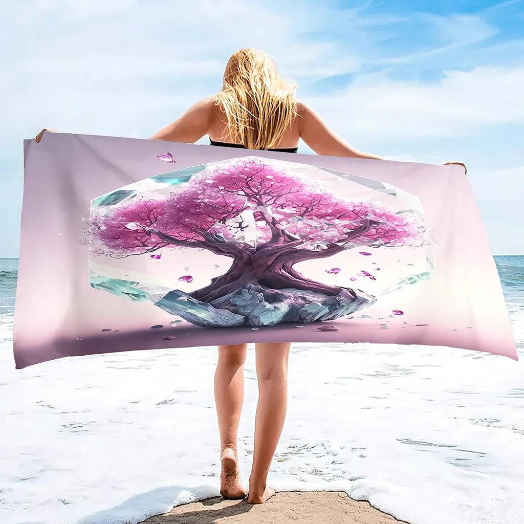 Fantasy Cherry Blossom Print Beach Towel Lightweight Bath Towel Sport Bar Spa Travel Towels Microfiber Quick Dry Swimming Cover