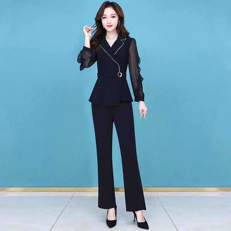 New Spring 2026 Fashion: Women's Stylish Two-Piece Suit - Elegant, Age-Defying Goddess Style Pants Set for the Professional Woman.