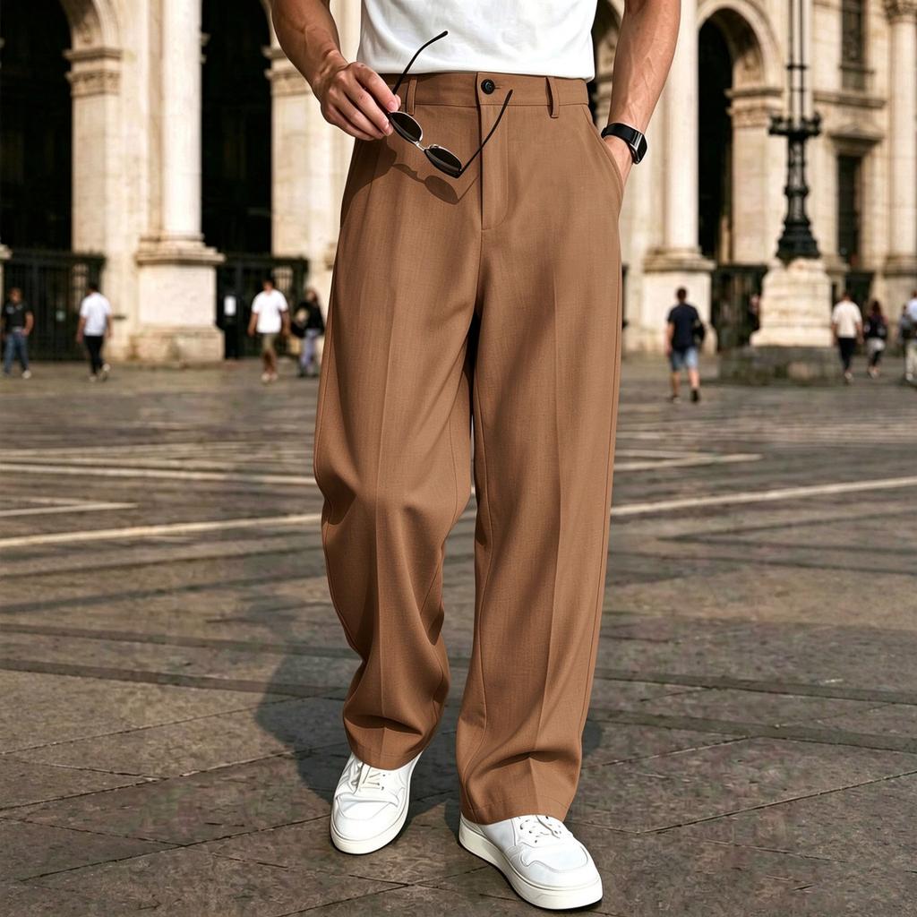 Pantaloni da vestito larghi a gamba larga da uomo, pantaloni casual dritti rétro per l'uso quotidiano