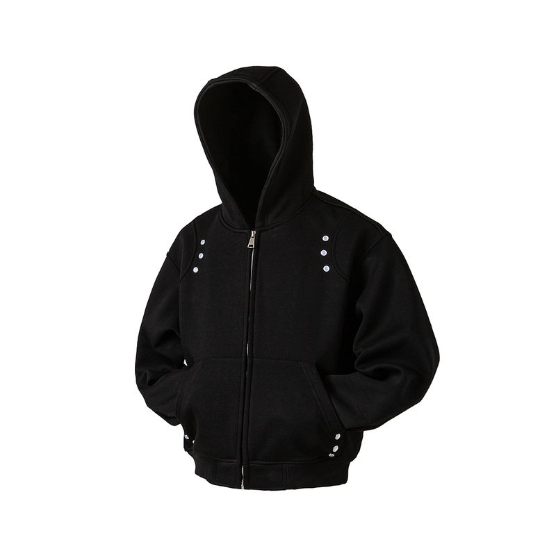 Men's 500g Heavy-Duty American-Style Studded Oversized Hooded Cardigan Sweatshirt, Unisex Design, Loose and Unique Trendy Jacket