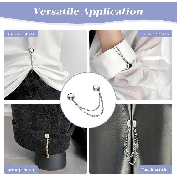 12 Pcs Magnetic Clothing Clips with Chain, Metal Magnetic Clothing Clips for Women in Gunmetal Gold Silver, Multi Use P for Clothes to Adjust Hem