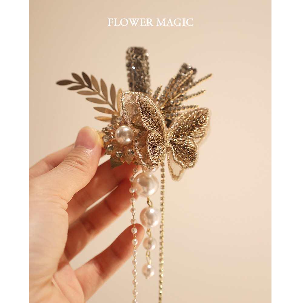 Exquisite High-End Butterfly Pearl Tassel Lapel Pin with Crystals for Weddings
