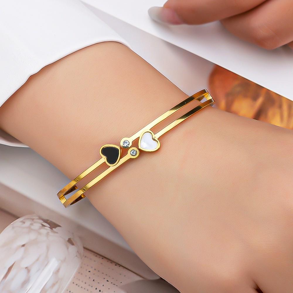 Women's Heart Design Bracelet, 18K Gold Electroplated Titanium Stainless Steel