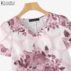 ZANZEA Women Casual V-Neck Summer Short Sleeve Print Blouse