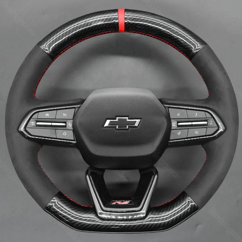 For Chevrolet Chevy Blazer Equinox RS Silverado EV RST 2024 2025 Braid Black Leather Red Stitching Car Steering Wheel Cover