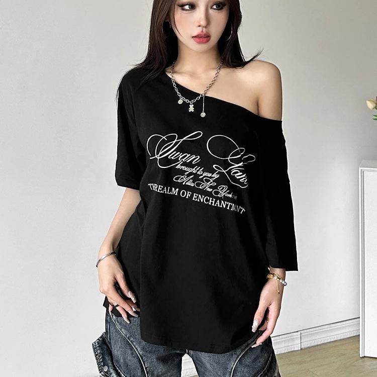 2KWEIRD Casual Relax Woman T-shirt Letter Women Hot New Versatile Street Atmosphere Style Fashionable Chick Summertime Tops