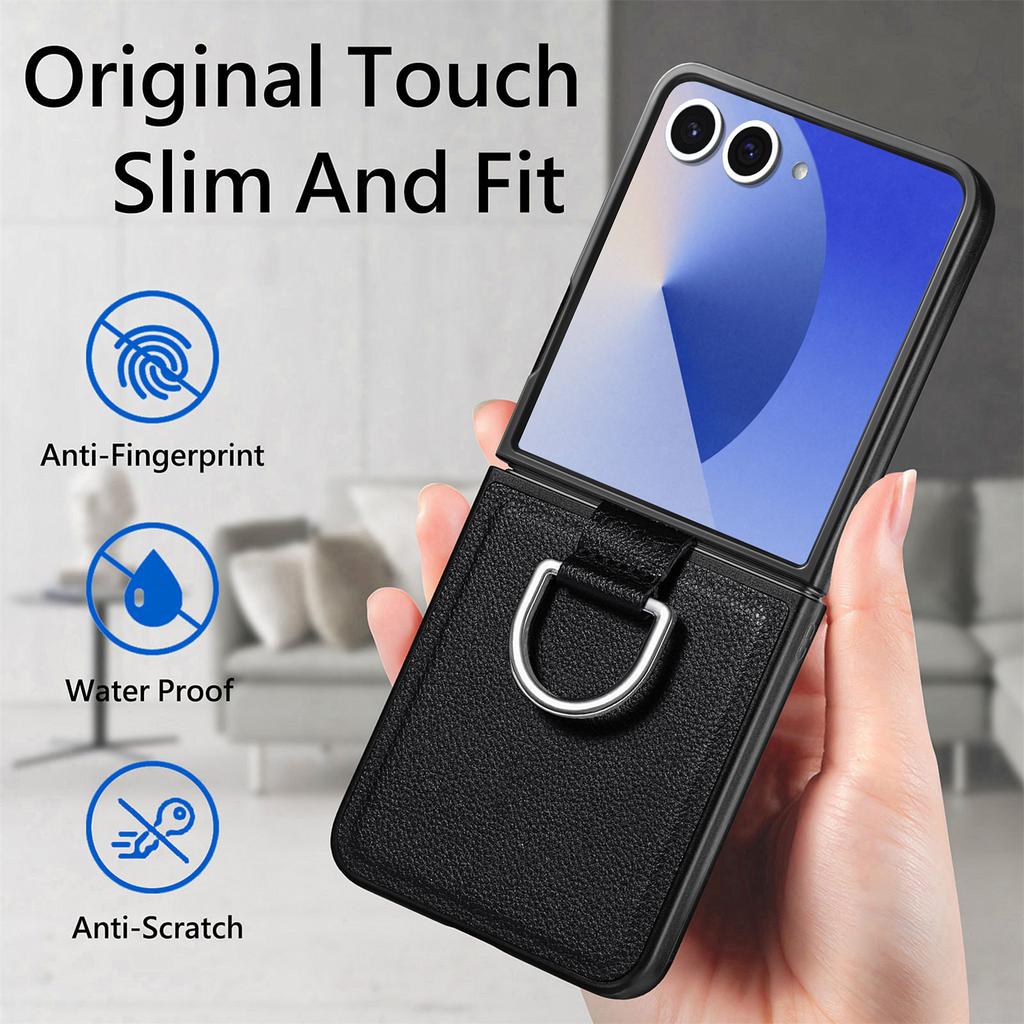 Kožené pouzdro s držákem na prsten pro Samsung Galaxy Z Flip7 5G Flip 7 Flip6 Flip 6 5 4 3 2 1 Flip5 Flip4 Flip3 Flip2 Ochranná pouzdra