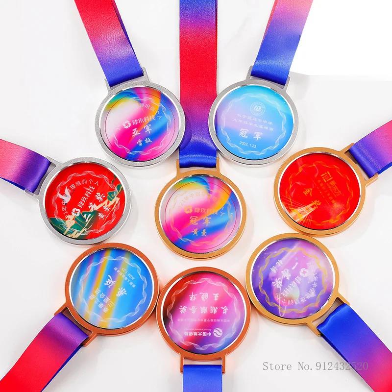 Custom Color Printing Transparent Medal, Gold, Silver, Bronze, Sports Awards, Marathon Red Box Packaging, Crystal Lettering, 1Pc
