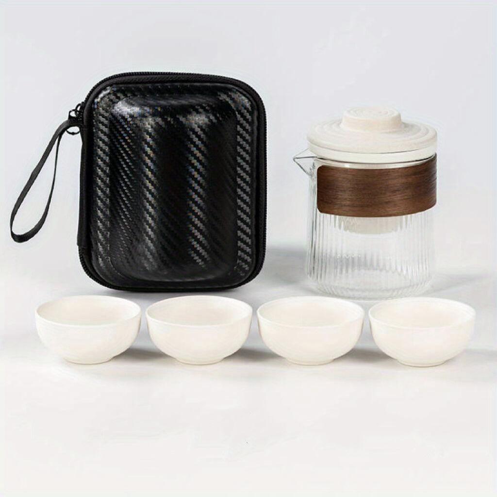 1set  Travel Tea Set Ceramic Express Cup Portable Travel Tea Set One Pot Four Cups Outdoor Car Simple And Portable Foaming