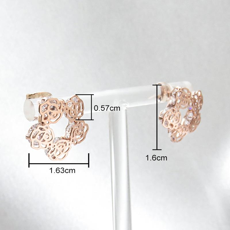 New Rose Zircon Earrings for Women Sweet Little Fresh Flower Earrings Personality Ins Retro Simple Earrings