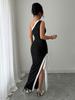 2026 European & American One-Shoulder 3D Flower Party Dress: Sexy, Fashionable, Slit, Bandage Style Women's Clothing