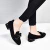 Round Head Flat Shoes Women's Shoes Spring New Bow Rhinestone Black Sheepskin Women's Shoes