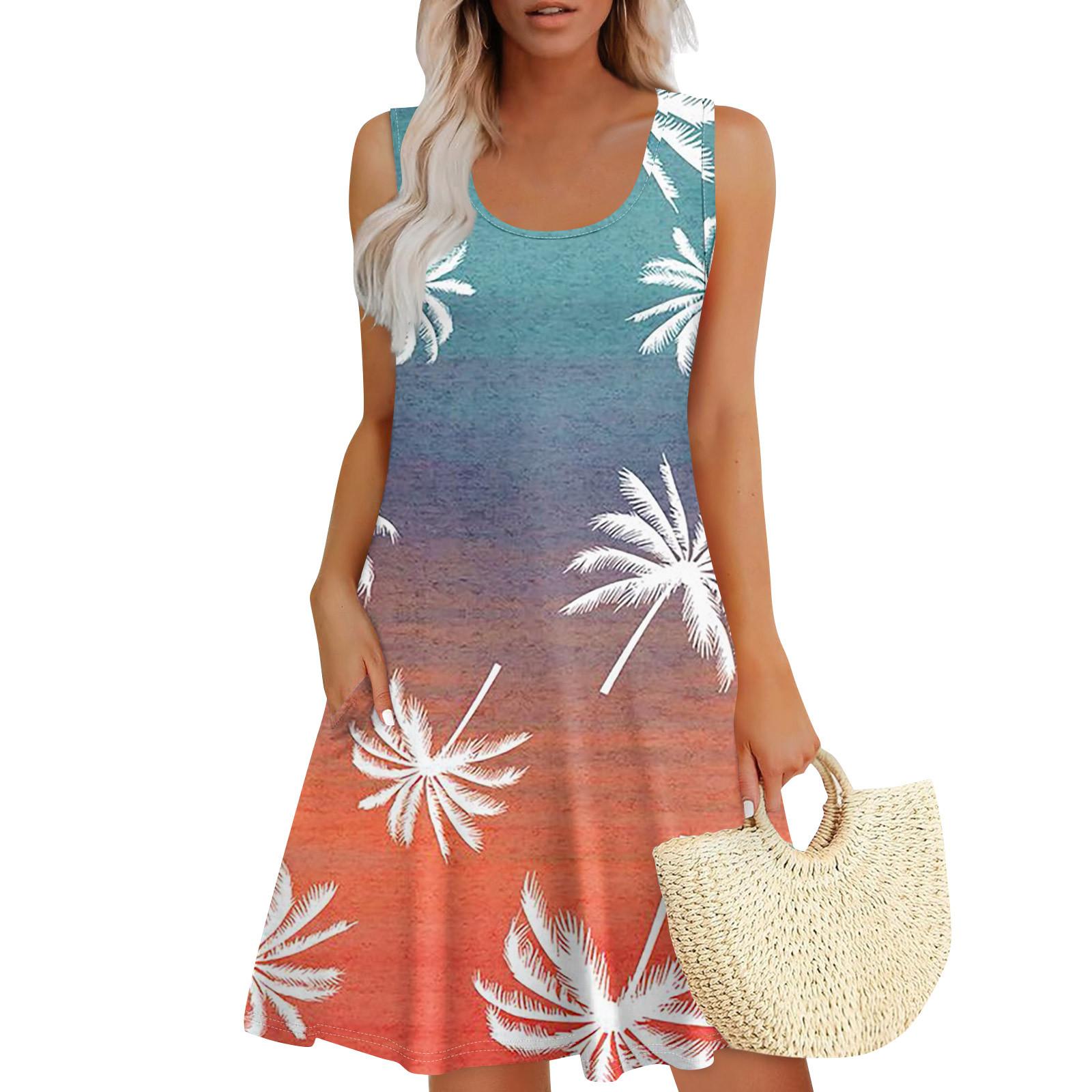 

Женские летние платья, свободные сарафаны без рукавов с U-образным вырезом и карманами M оранжевый