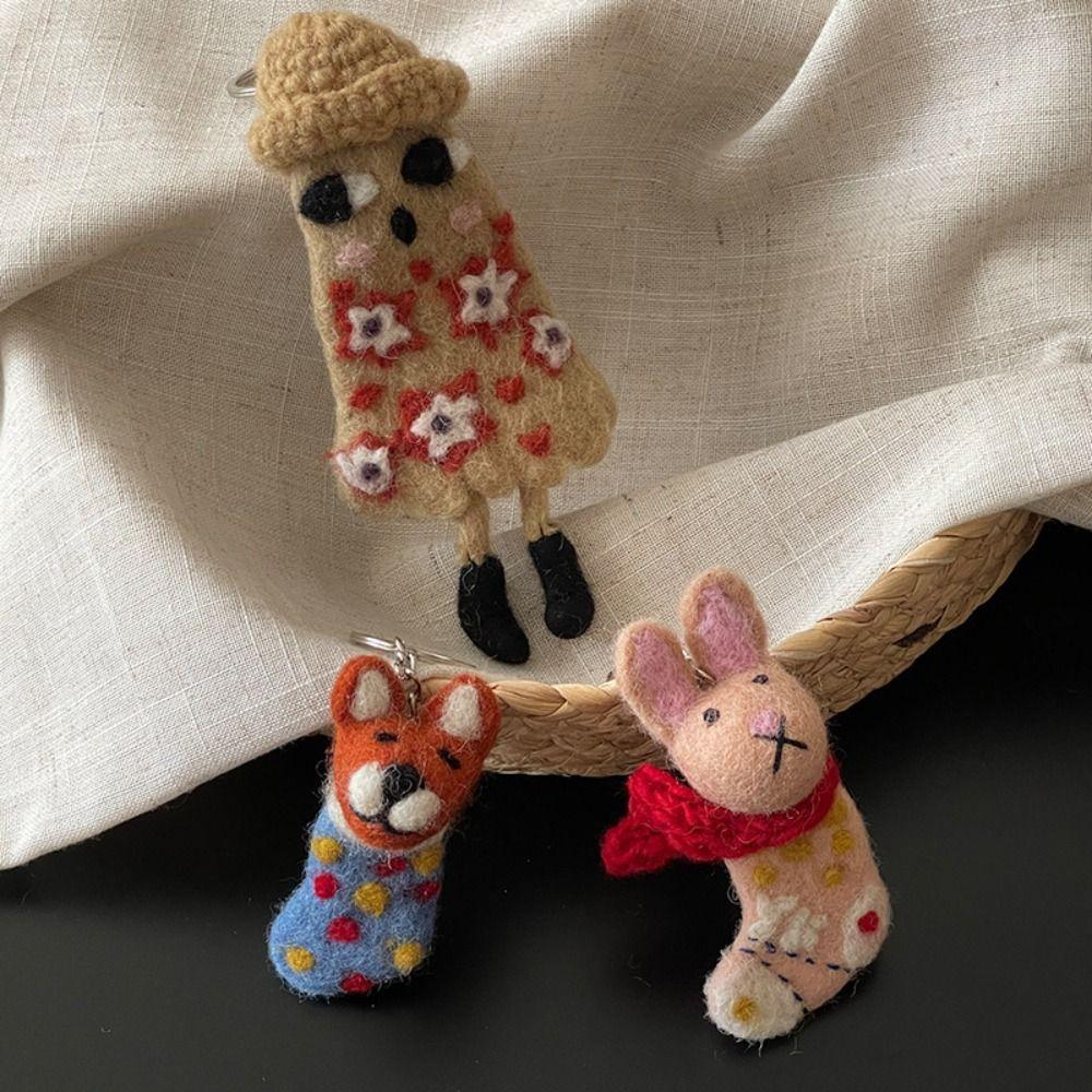 Dog Wool Felt Animal Pendant Bird Cartoon Keychain Creative Rabbit Keyring  Bag Hanging