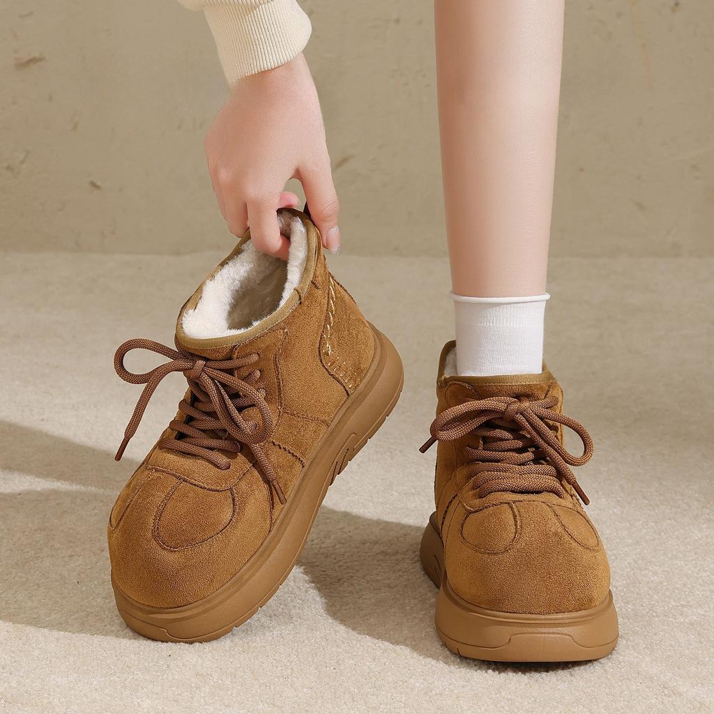 Thick-soled Retro Suede Fleece-lined Cotton Shoes Plush Cotton Boots Fleece-lined Short Snow Boots