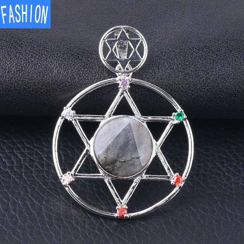 Yönlü Kristal Taş David'in Yıldızı David'in Kalkanı Altı Sivri Yıldız Çift Katmanlı Elmas Kolye Kolye Erkekler Ve Kadınlar Için