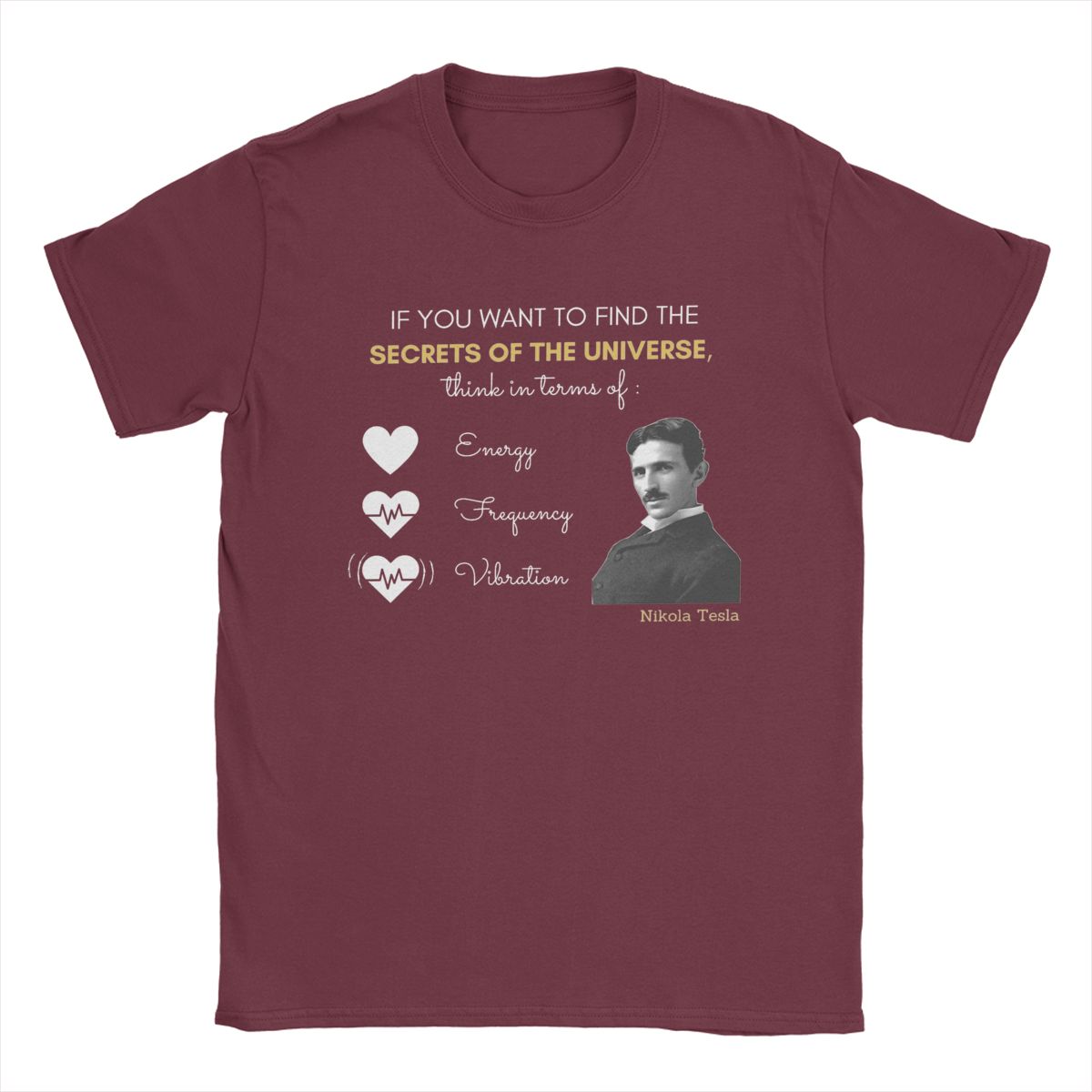 

Николас Тесла Секреты Вселенной Мужские футболки Винтажная футболка с коротким рукавом Футболки с круглым вырезом 100% хлопок Идея для подарка Топы XXXXXL бордовый