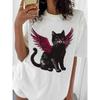 Fashion Clothing Printed Cat Pattern T-Shirt Casual Women's Short Sleeved Summer T-Shirt Women's Printed Round Neck Top T-Shirt