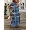 Fashion V Neck Split Loose Beach Dress Retro Pattern Print Women Long Dress Summer Elegant Short Sleeve Maxi Dress