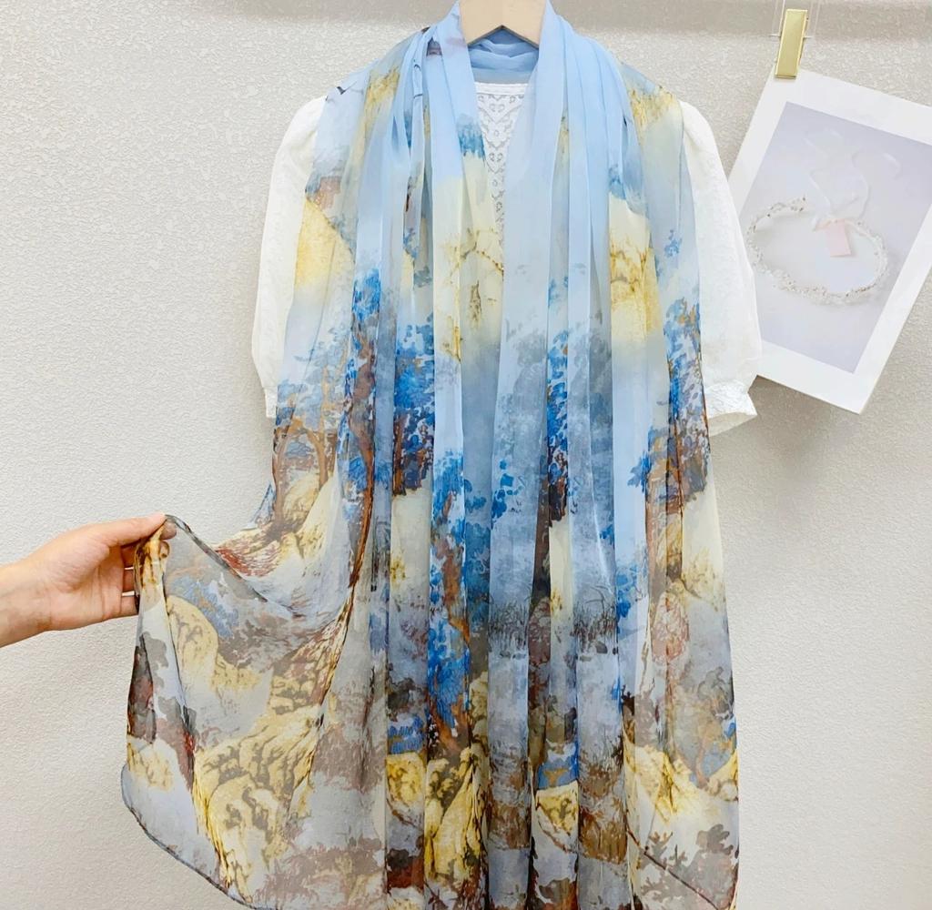 Stoles Wraps Silk Scarf Foulard Female Scarves Wraps Hijab Bandana Women Large-size Beach Shawls Muslim HijabsTravel Sunscreen