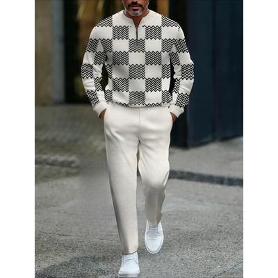 Spring Autumn Fashion Streetwear Men's Long-Sleeved Half-Zipper Stand-Up Collar Casual Sportswear Men's Clothing Two-Piece Set