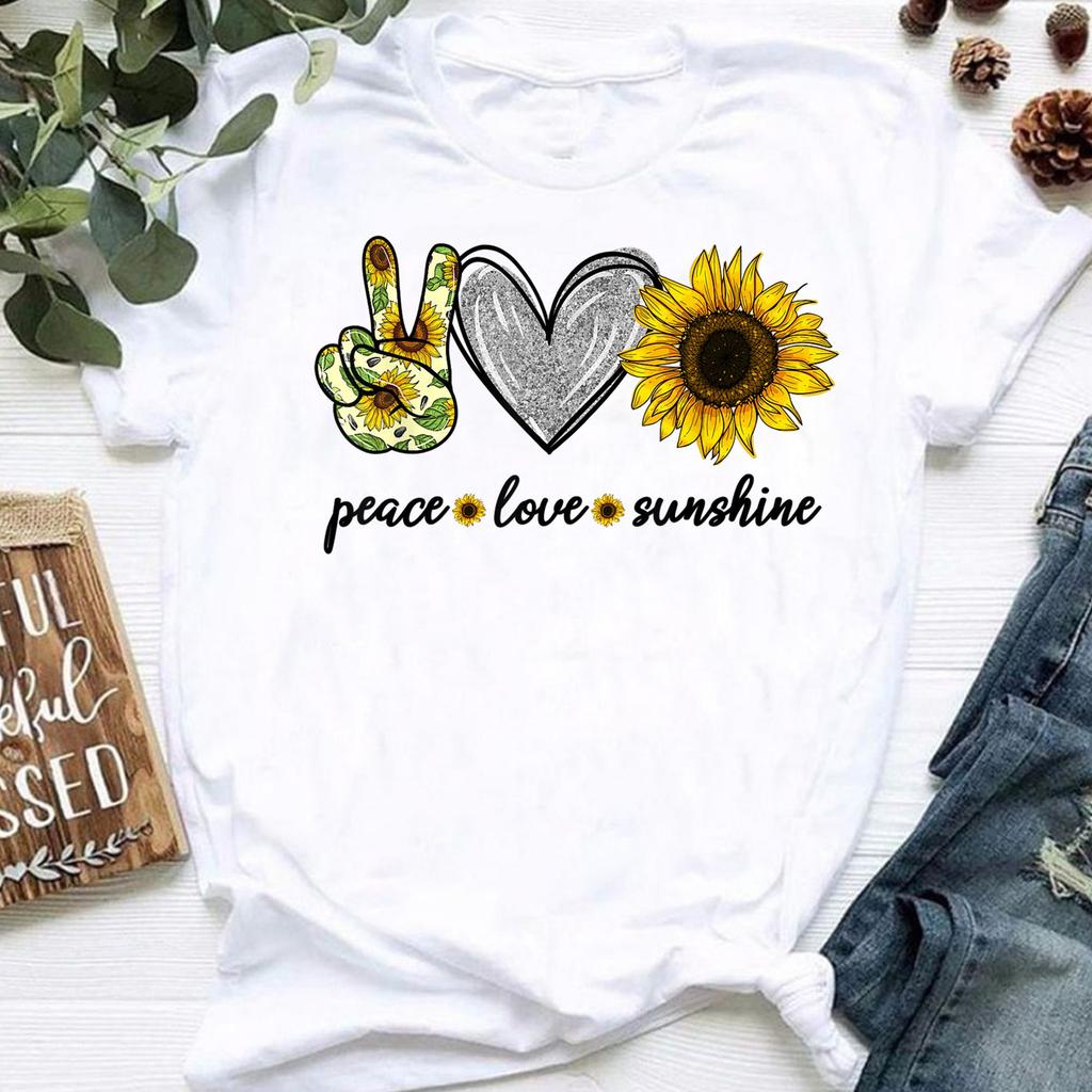 Peace Love Sunflower Hippie Shirt - Unisex Cotton Tee