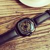 GLENAW Design Orologio Meccanico per Uomo Moda Business Alta Qualità Orologi Automatici in Pelle Orologio Quadrato in Acciaio Inossidabile + Scatola
