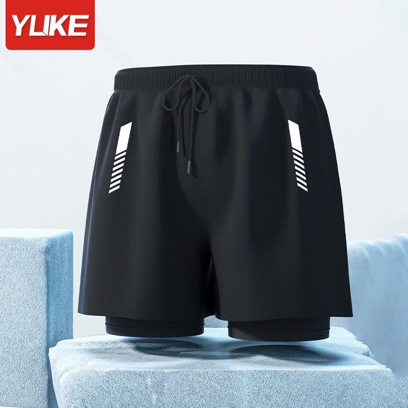 Mens Double-Layered Board Shorts Swim Trunks Beach Swimming Surfing Quick-Dry Anti-Chafe Athletic Swimwear