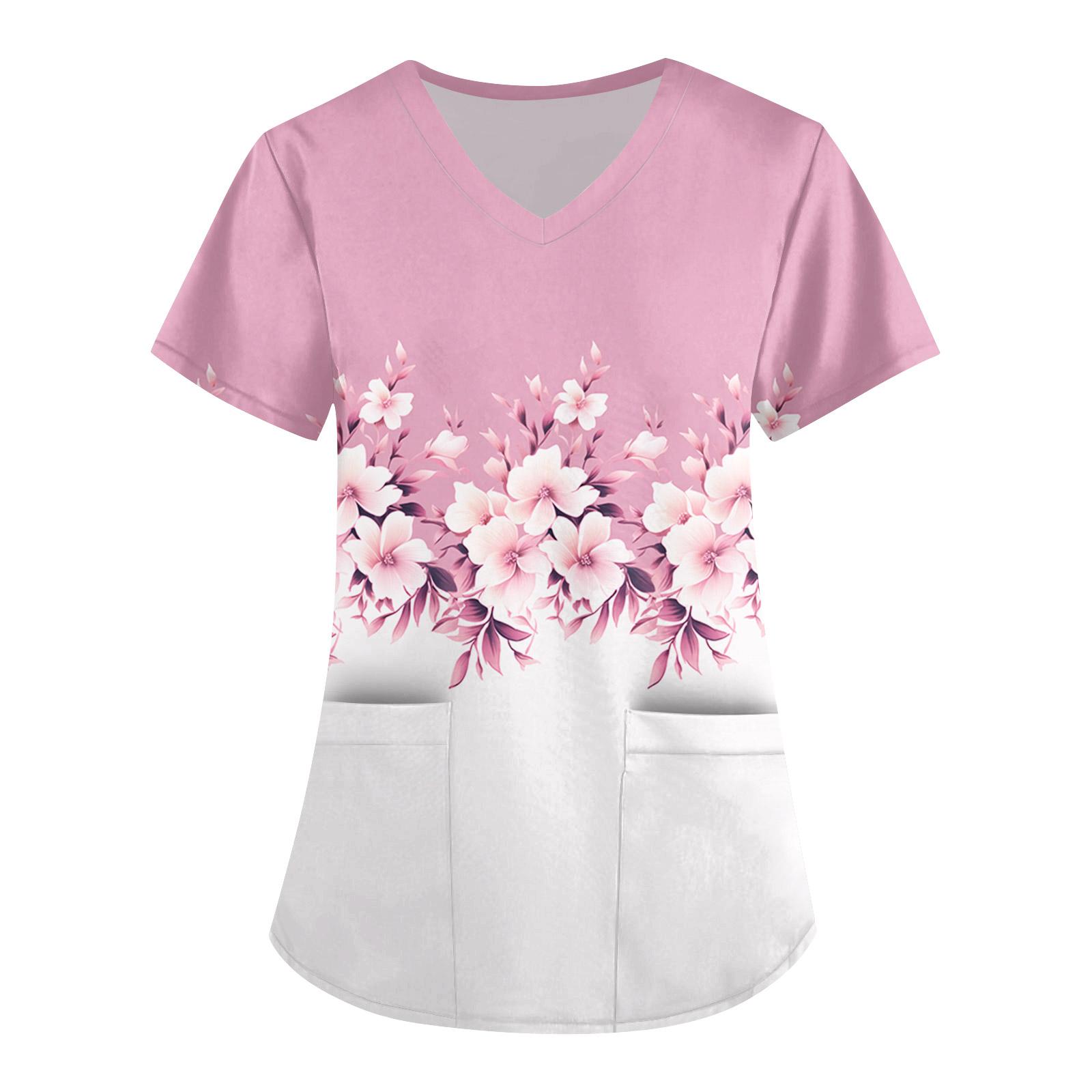 

Женская симпатичная принтованная рабочая одежда с V-образным вырезом, двухслойными карманами, базовым коротким рукавом, пуловером ко Дню святого Валентина L