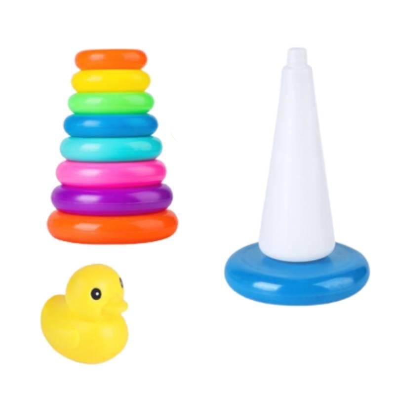 Jenga Rainbow Color Ring Stacking Tower Duck Tub Play Toys Baby Development