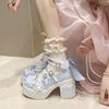 Womens Mary Jane Single Shoe Elegant Temperament Soft Sole Lace Lolita High Heels Fad Beautiful Princess Shoes for Women Tacones