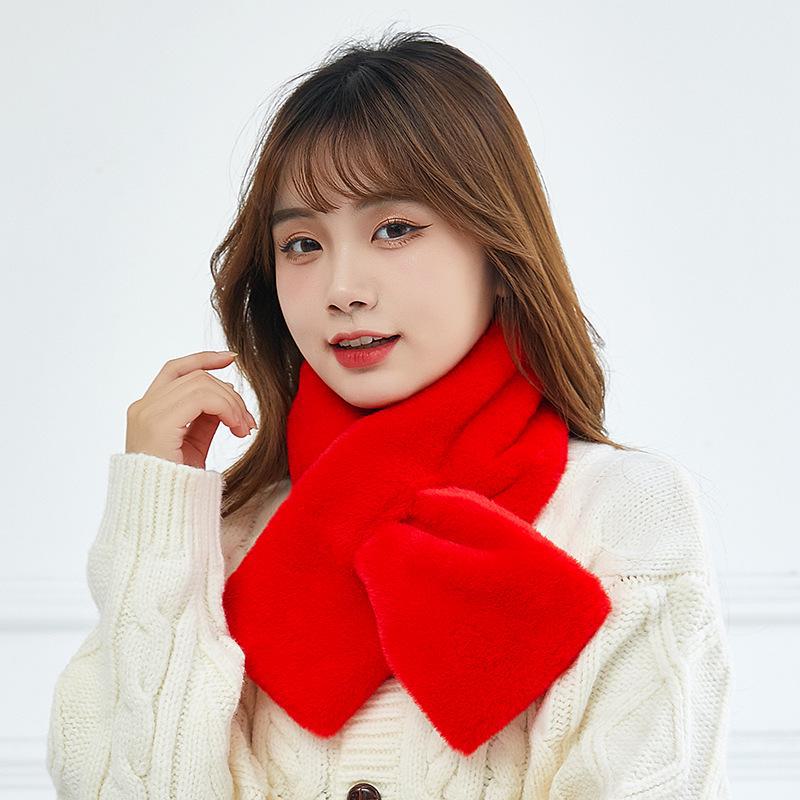 Soft Solid Color Plush Scarf: Medium-Long, Warm Imitation Rabbit Fur, Versatile Winter Shawl for Couples