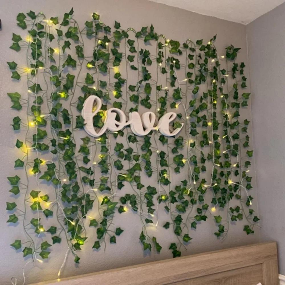 2.3m Fake Creeper Green Leaf Ivy Vine with 2m LED String Lights - Home Wedding Party Hanging Garland Artificial Flower