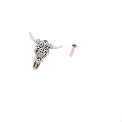 Tribal Bull Head Wall Hanging Art And Traditional Chinese Girl Resin Statue Sculpture for Farmhouse