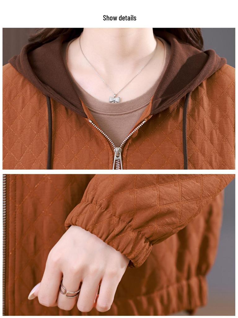 Damen Kapuzenjacke mit Farbblock - 2024 Frühling/Herbst Mode, lockere Passform, Petite Mama Casual-Stil