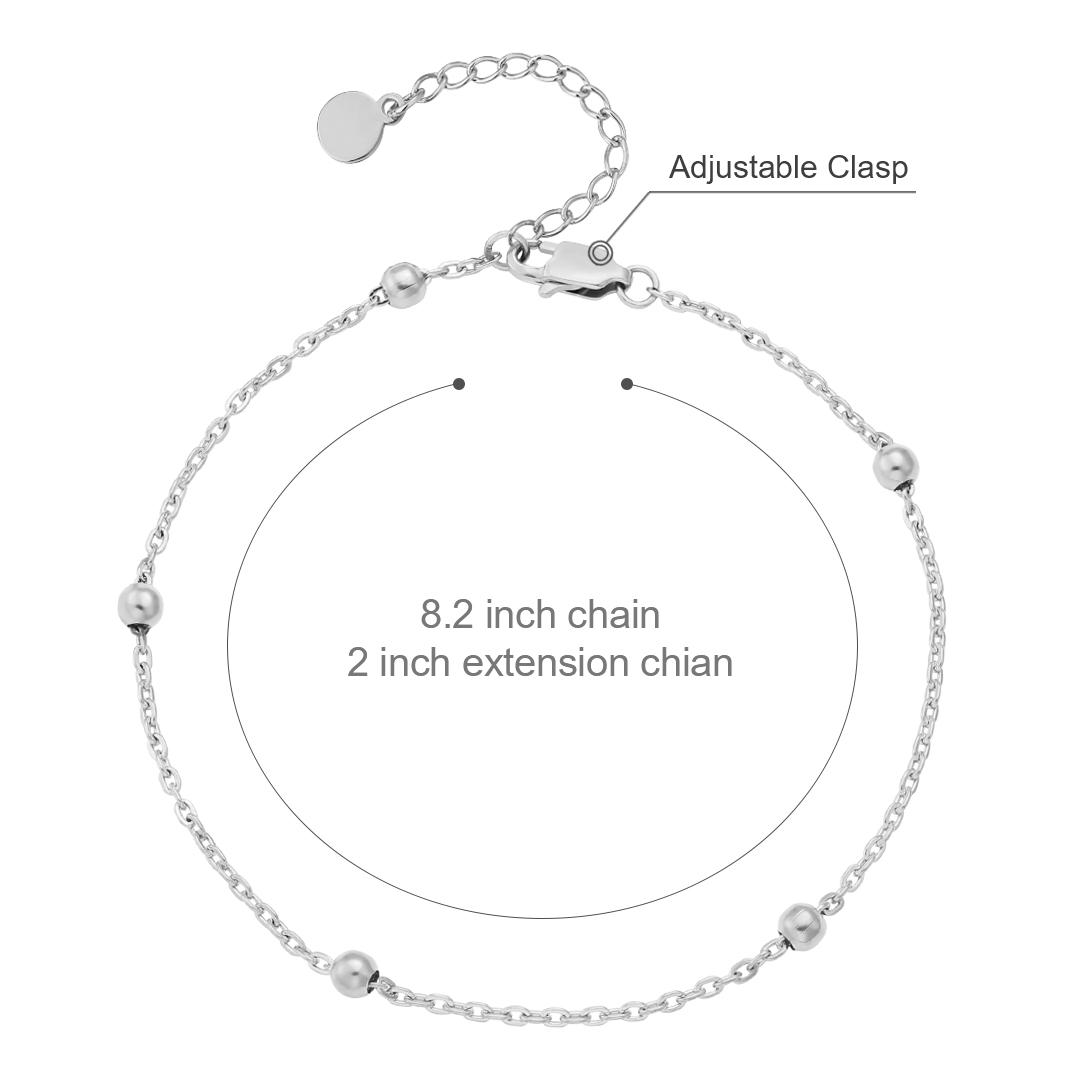 KRKC 1.7mm Beaded Cable White 18k Gold Plated Stainless Steel Anklets Foot Jewelry Ankle Bracelet Anklets for Women