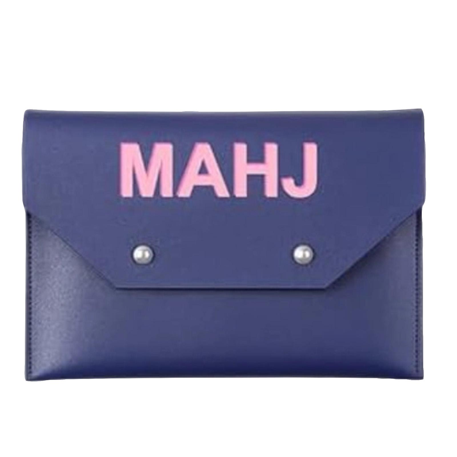 

Portable Mahjong Tile Storage Case PU Leather Card Holder Organizer with Secure Button Closure for Game Accessories S тёмно-синий