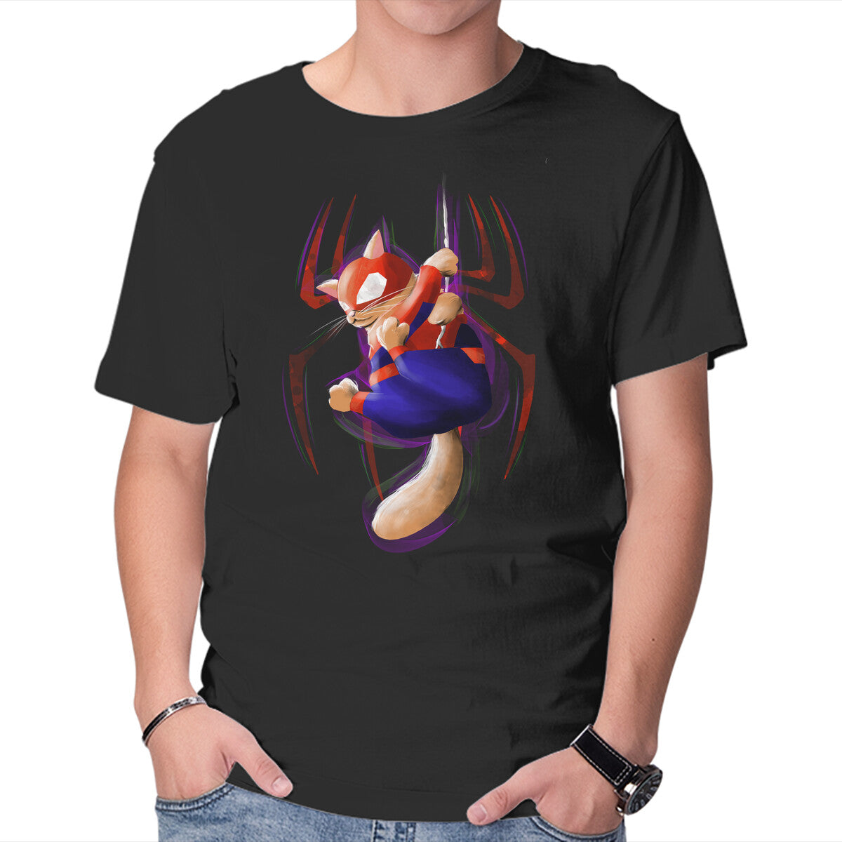 Unisex Crew Neck T-Shirt Spidercat Graphic Short Sleeve Casual Tee XL