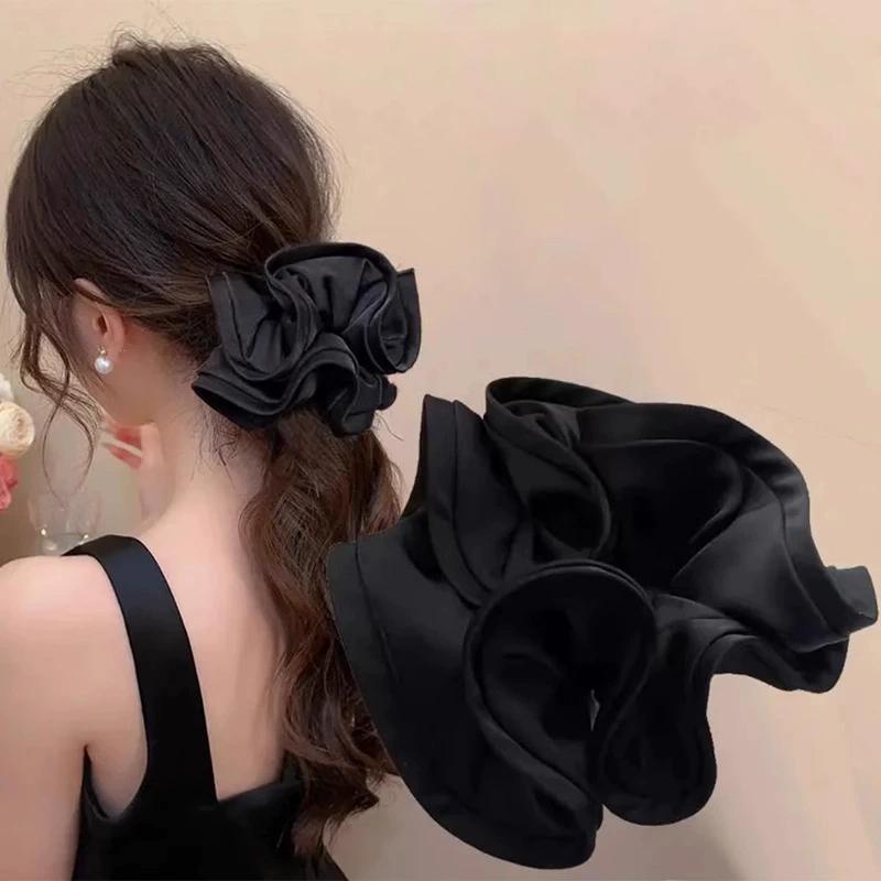 Übergroßes Satin Französisches Haar-Scrunchie für Damen Elastischer Pferdeschwanzhalter Stirnbänder Haarbänder Elastische Haaraccessoires