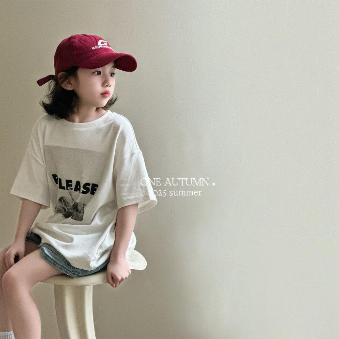 Girls Summer Loose Short Sleeve Cotton Printed T Shirt Korean Versatile Top 110