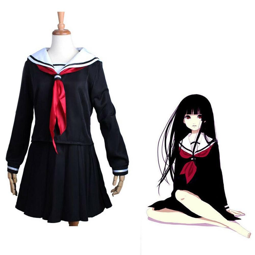 תחפושת קוספליי של איינמה איי, נערת הגיהינום, תחפושת יפנית אלגנטית של תלמידה לחגיגות ליל כל הקדושים