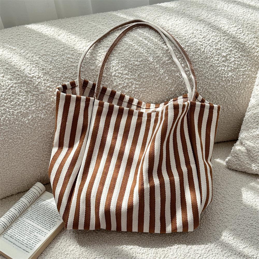 Stylish Soft Fabric Multi-color Stripe Tote Bag Perfect For Everyday And Travel