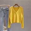 Spring and Autumn Short Outfit Loose Long Sleeve V-neck Sweater Knitted Sweater Thin Cardigan Coat Women's Top