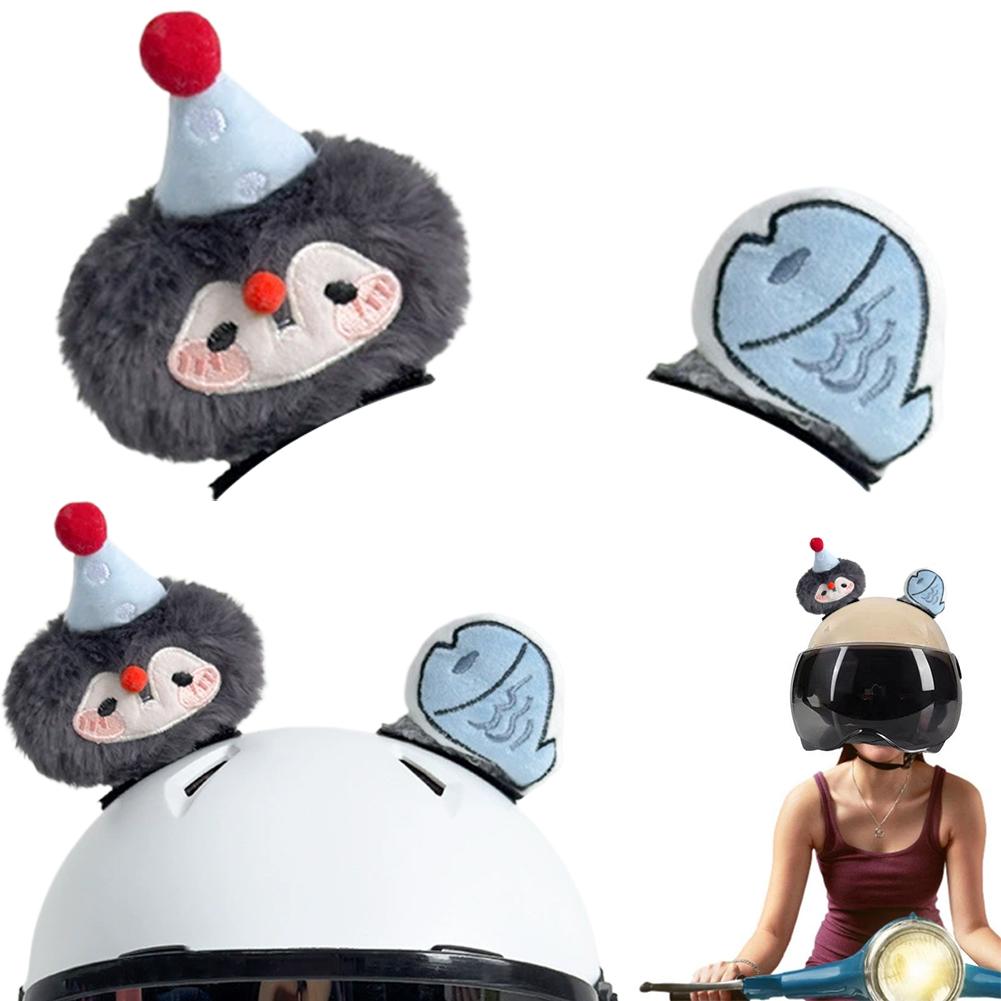 Cute Plush Motorcycle Helmet Decorations Cartoon Fish Ear Shaped Helmet Accessories For Motorcyclists Riders Helmet Ornamen B7D4