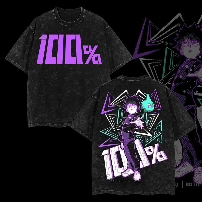 

Hot Anime Mob Psycho 100 Kageyama Shigeo Print T-shirt Men Short Sleeve Clothing Cotton Tshirt Retro Washed T Shirt Manga Tops S чёрный
